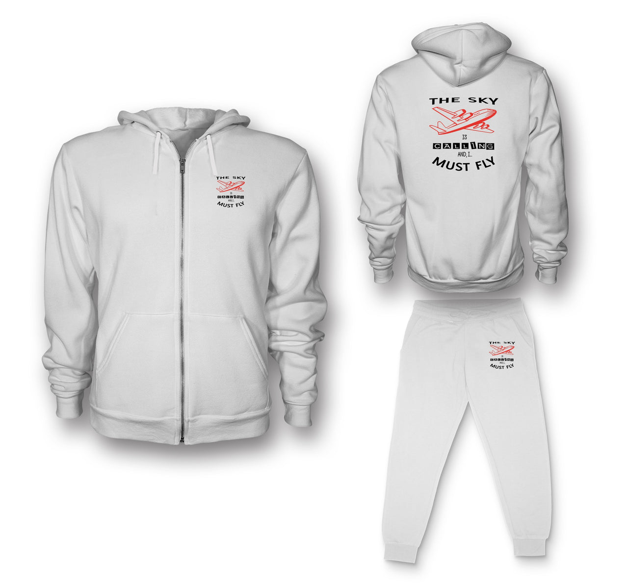 The Sky is Calling and I Must Fly Designed Zipped Hoodies & Sweatpants Set