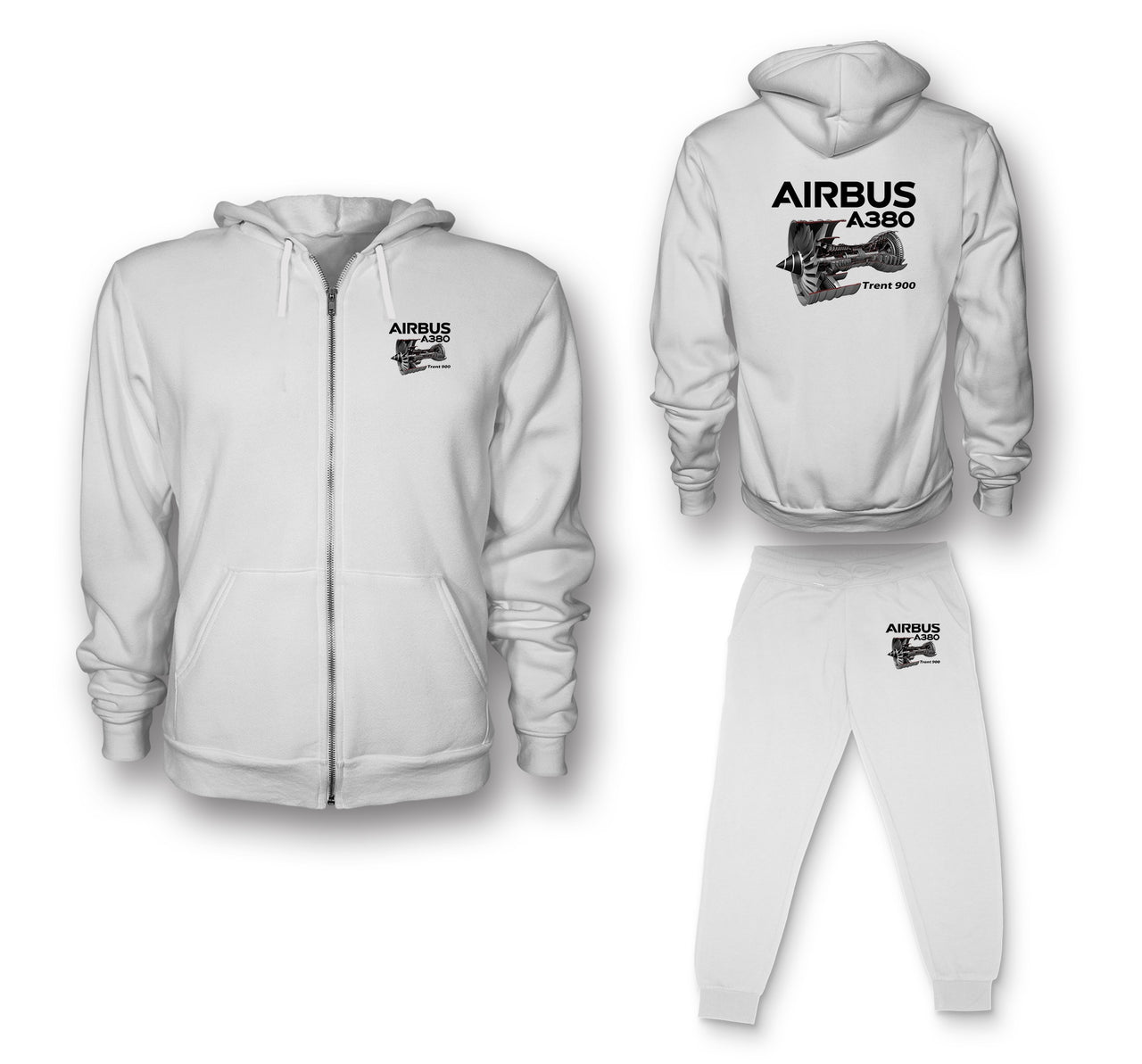 Airbus A380 & Trent 900 Engine Designed Zipped Hoodies & Sweatpants Set