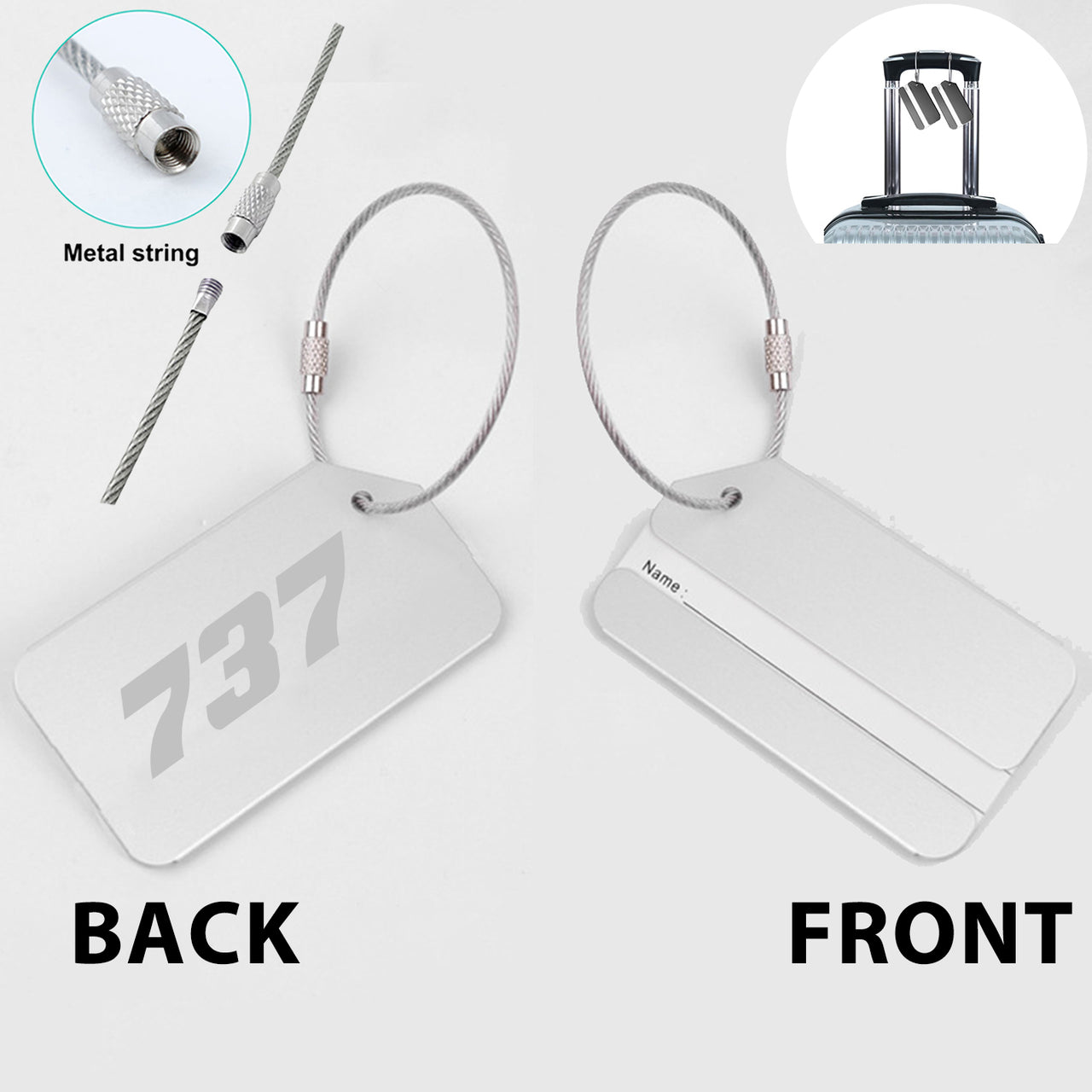 737 Flat Text Designed Fashion Metal Luggage Tags