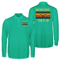 Thumbnail for Retro Boeign 747-8 Designed Long Sleeve Polo T-Shirts (Double-Side)