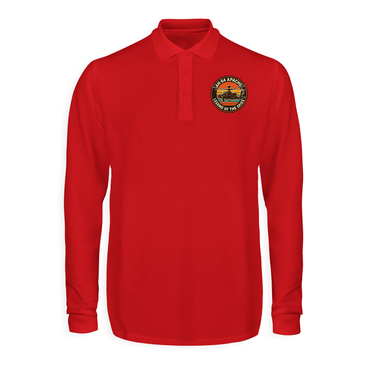Retro Apache AH-64 Designed Long Sleeve Polo T-Shirts