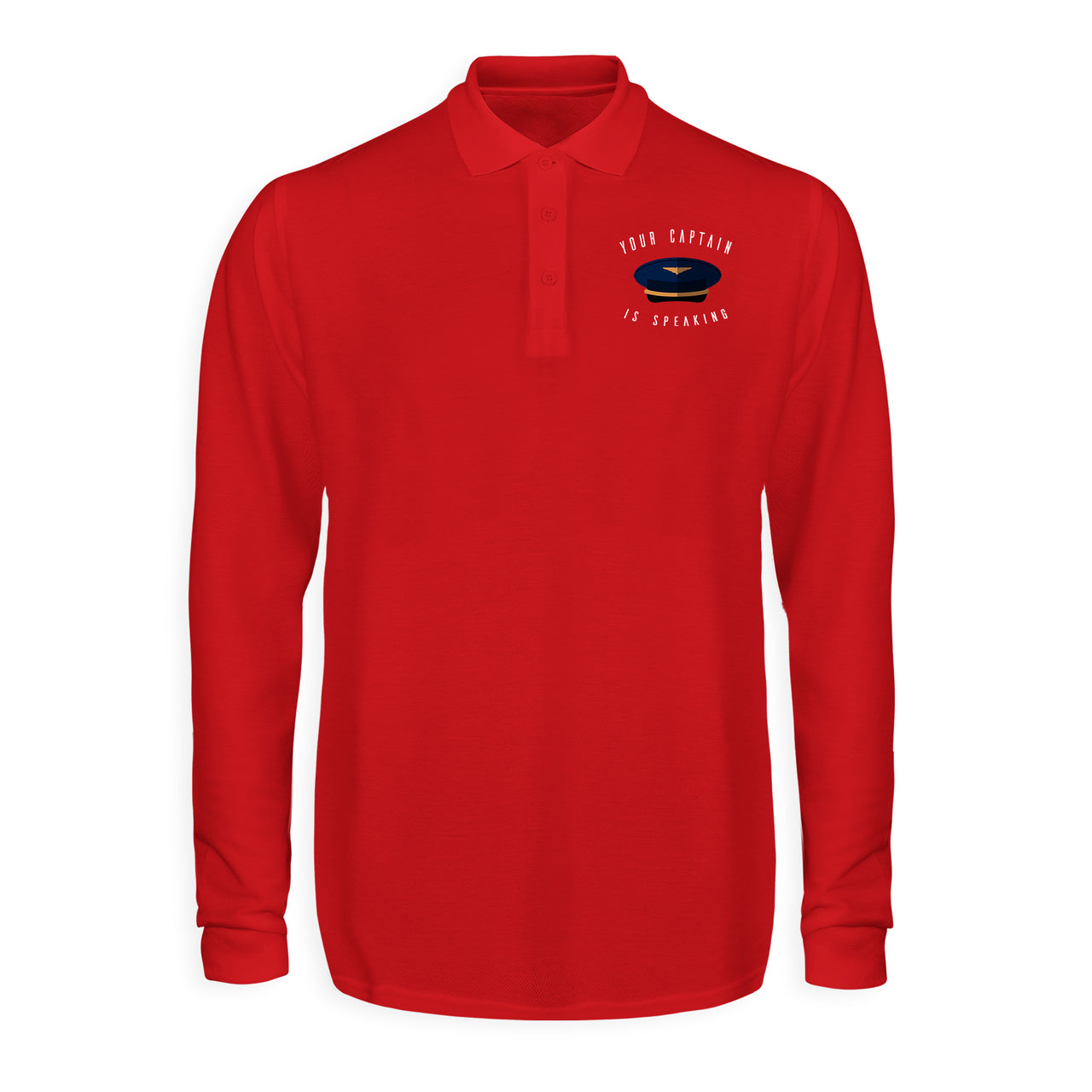 Your Captain Is Speaking Designed Long Sleeve Polo T-Shirts