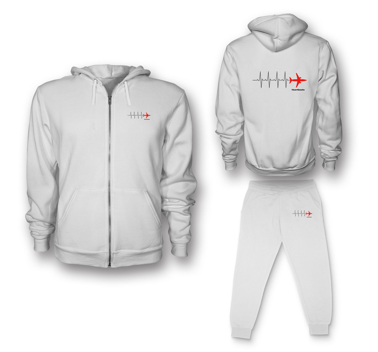 Aviation Heartbeats Designed Zipped Hoodies & Sweatpants Set