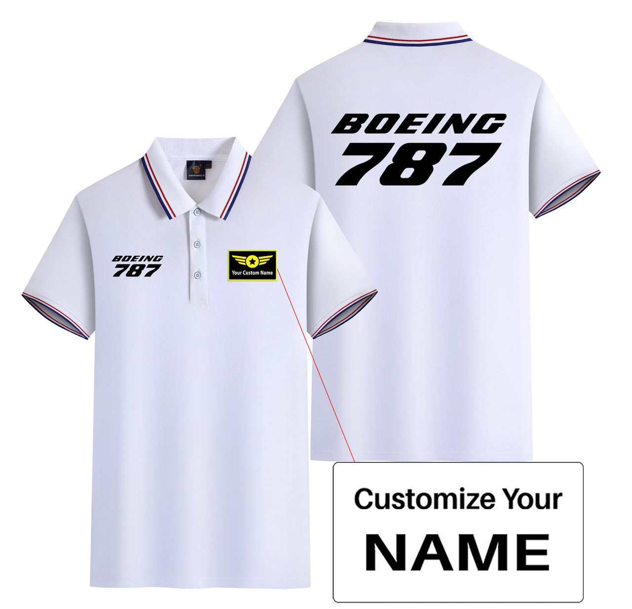 Boeing 787 & Text Designed Stylish Polo T-Shirts (Double-Side)