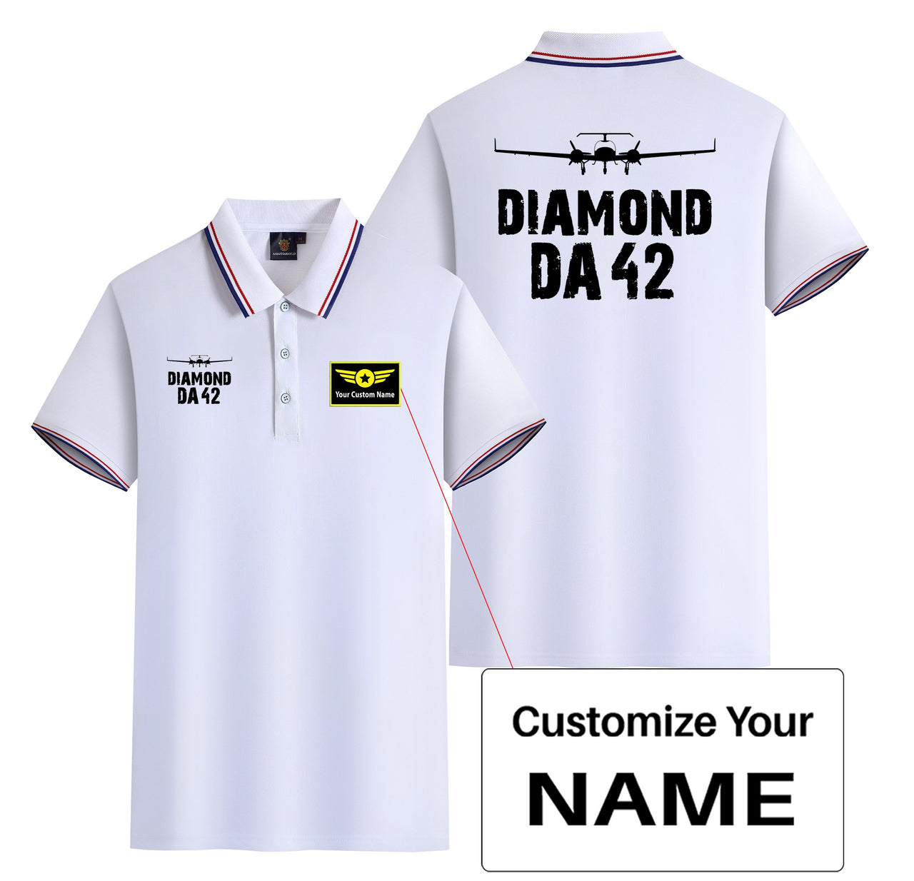 Diamond DA42 & Plane Designed Stylish Polo T-Shirts (Double-Side)