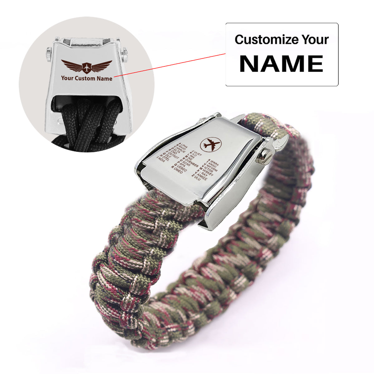 Aviation Alphabet 2 Design Airplane Seat Belt Bracelet