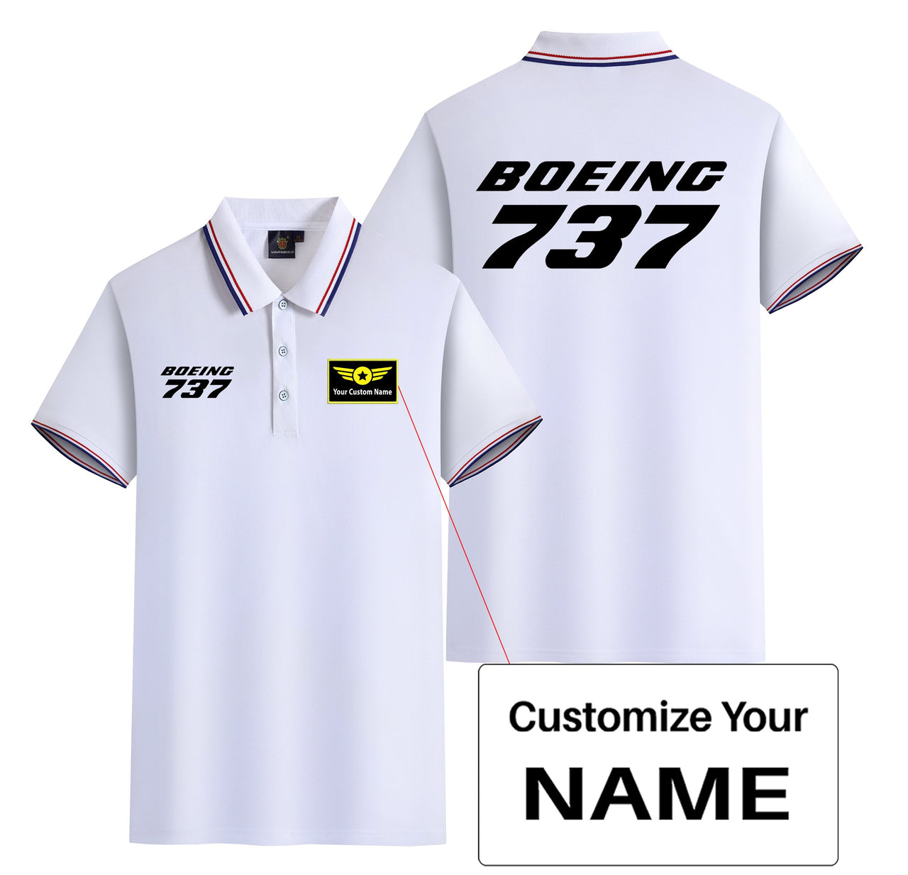 Boeing 737 & Text Designed Stylish Polo T-Shirts (Double-Side)