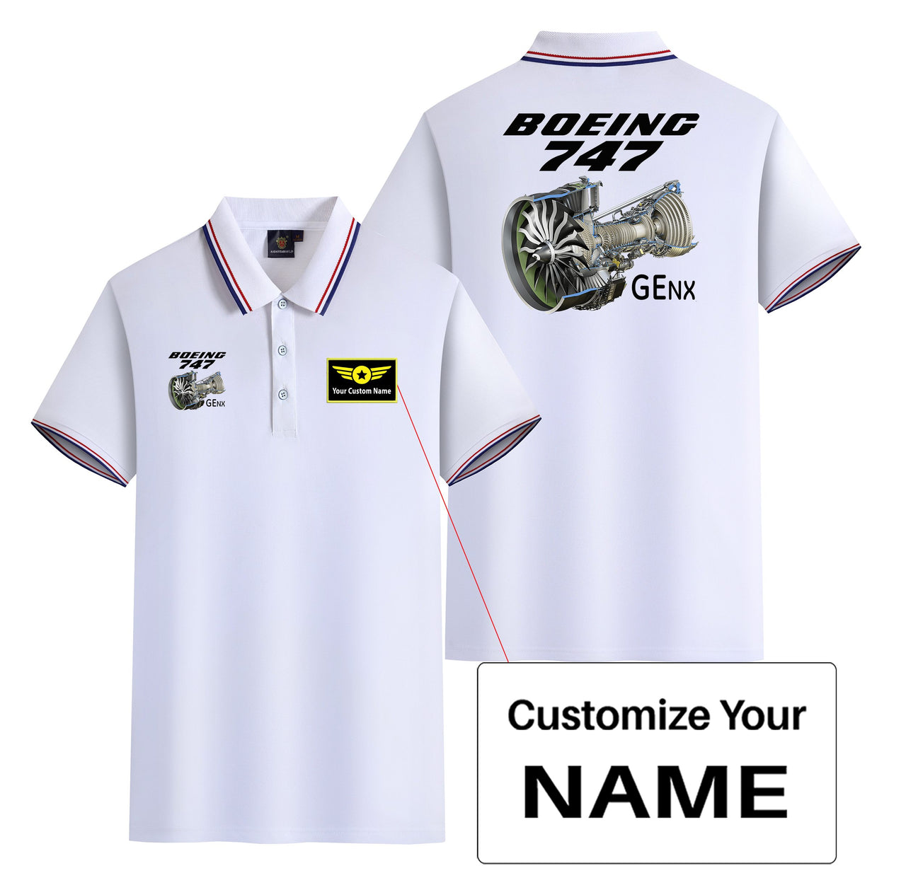 Boeing 747 & GENX Engine Designed Stylish Polo T-Shirts (Double-Side)