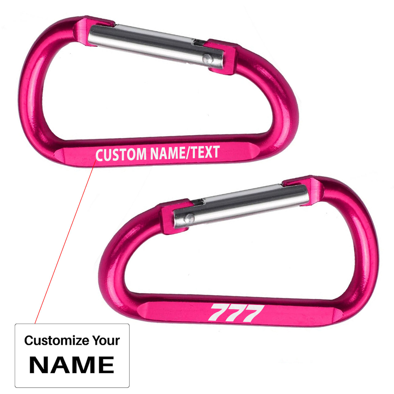 777 Flat Text Designed Aluminum Alloy Carabiner Key chains