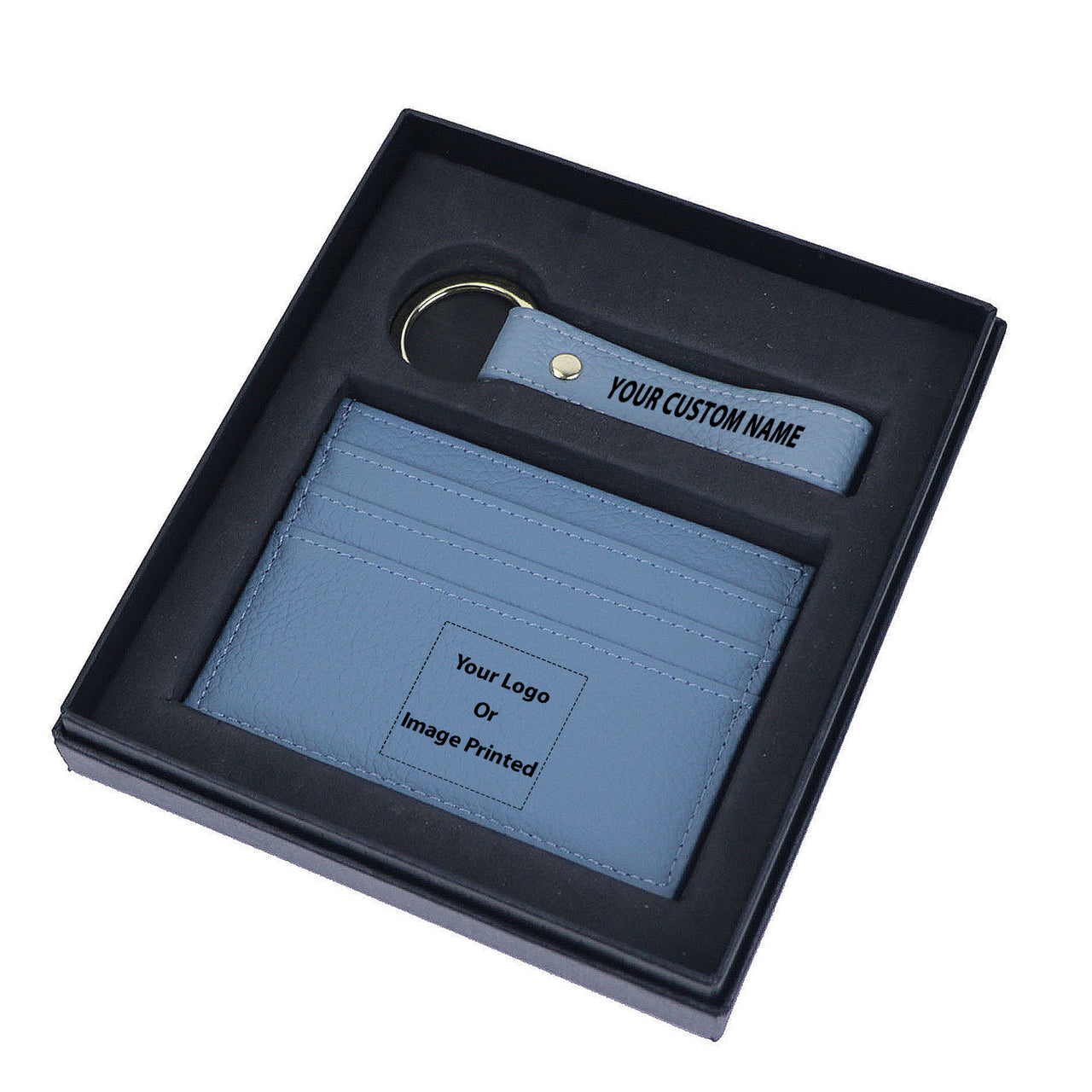 Your Custom Design & Image & Logo & Text Design Genuine Leather Cardholder Key Ring Gift Box Set