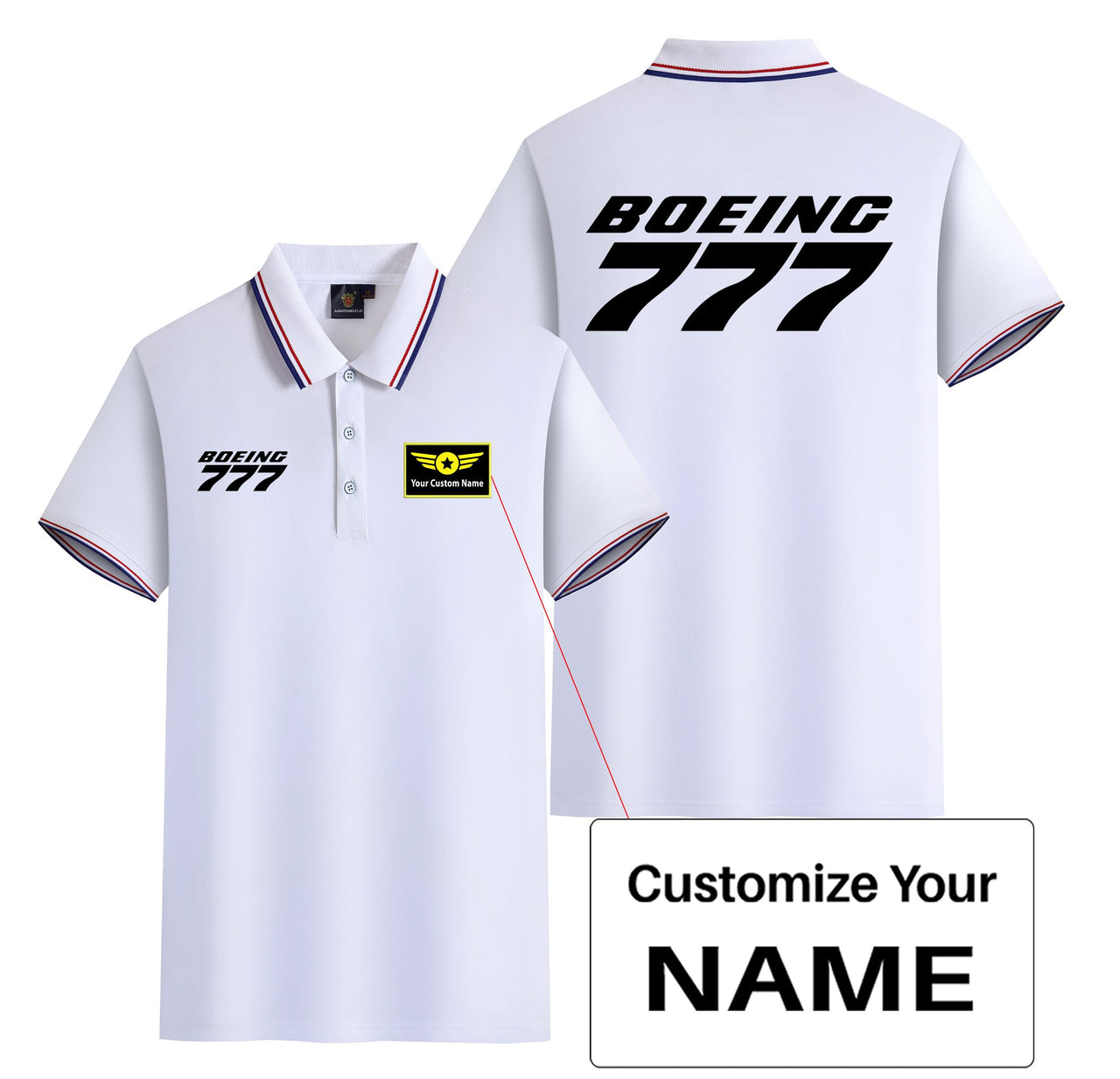 Boeing 777 & Text Designed Stylish Polo T-Shirts (Double-Side)