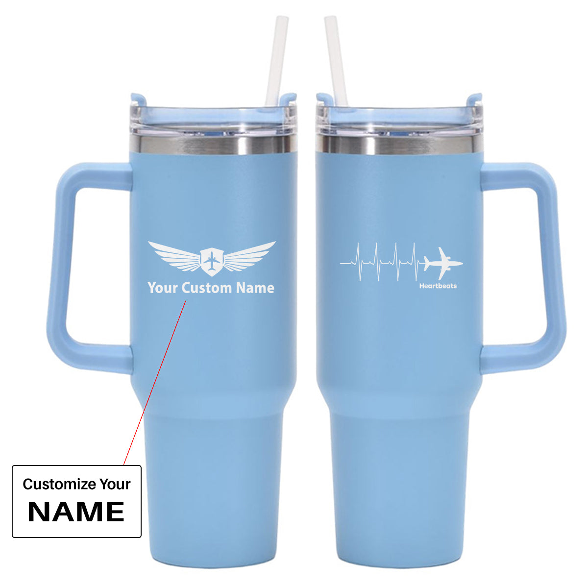 Aviation Heartbeats Designed 40oz Stainless Steel Car Mug With Holder