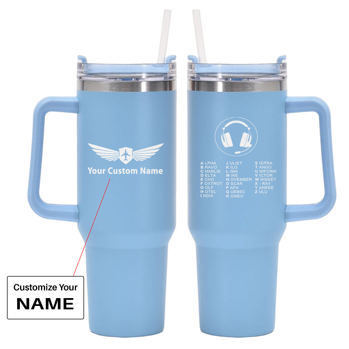 Aviation Alphabet 3 Designed 40oz Stainless Steel Car Mug With Holder
