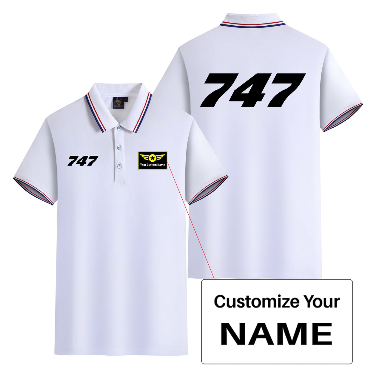 747 Flat Text Designed Stylish Polo T-Shirts (Double-Side)