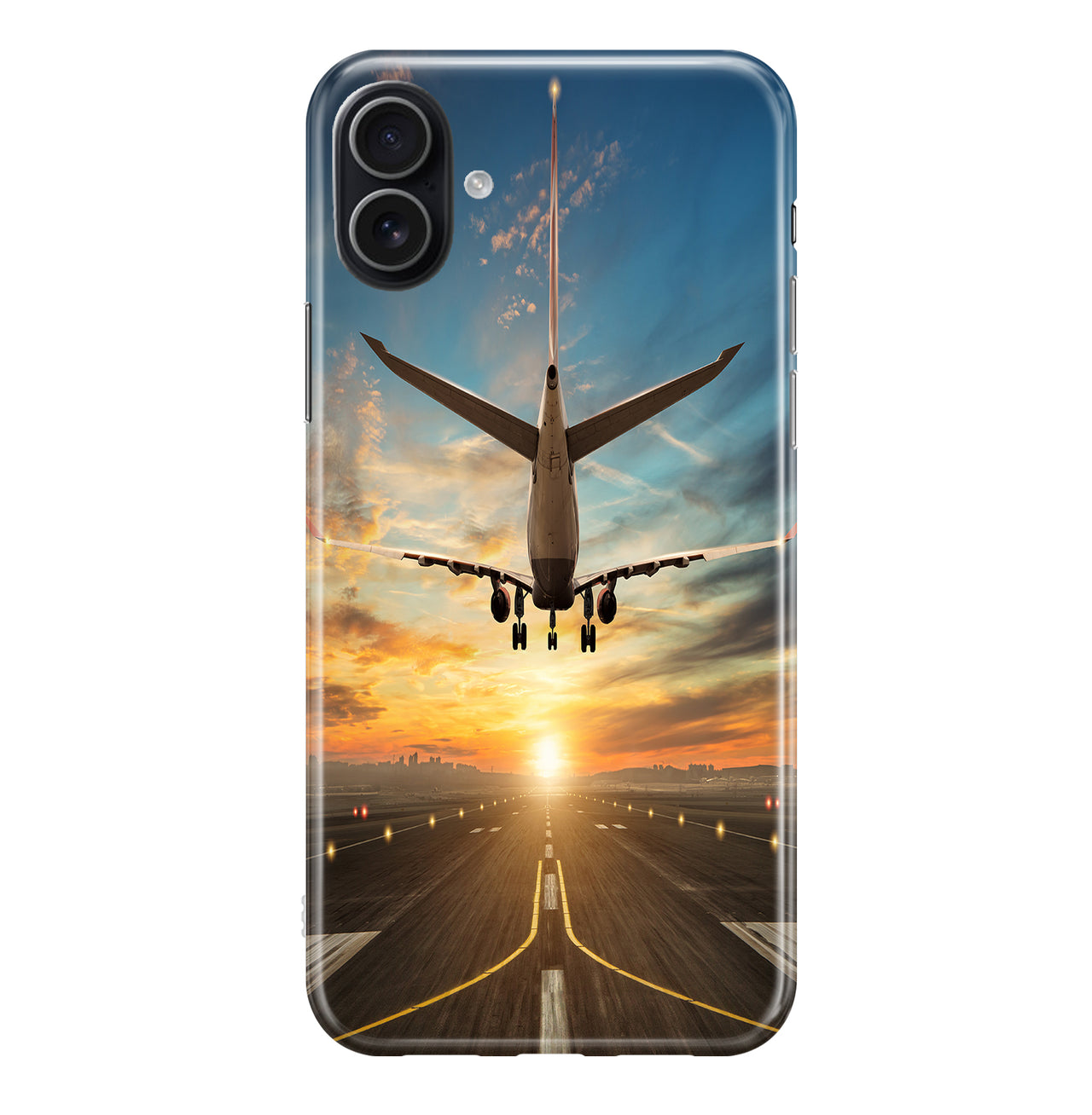 Airplane over Runway Towards the Sunrise Printed iPhone Cases