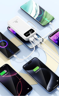 Thumbnail for 10000mAh 4-in-1 Built-in Cable Power Bank: Fast Charging
