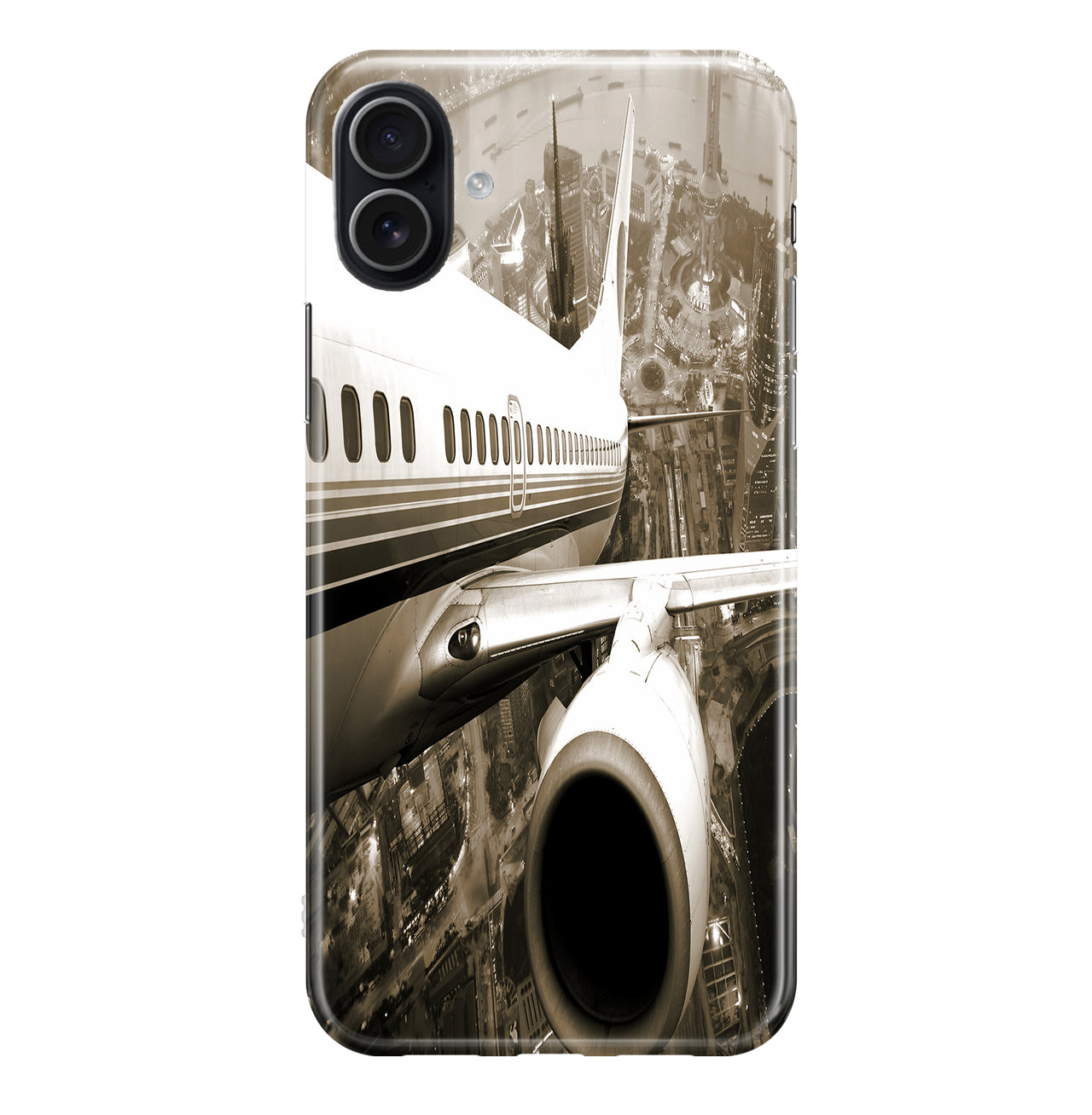 Departing Aircraft & City Scene behind Designed iPhone Cases