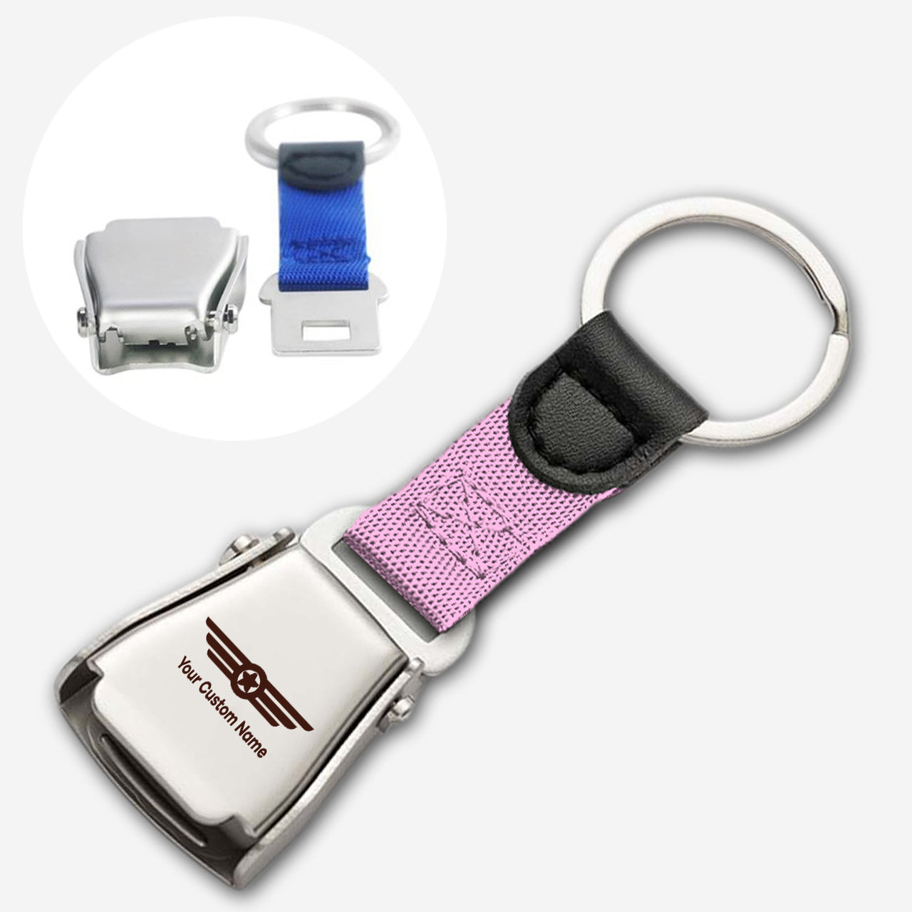 Custom Name (Badge 6) Designed Airplane Seat Belt Key Chains