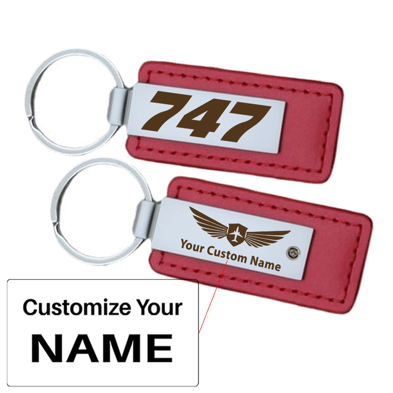 747 Flat Text Faux Leather Key Chains