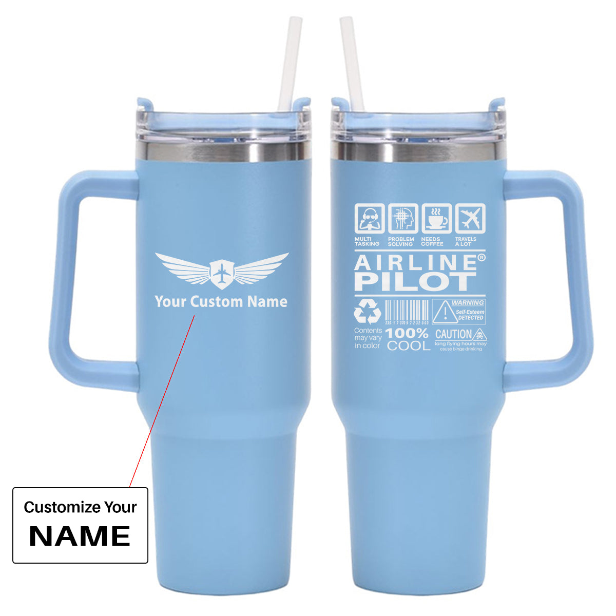Airline Pilot Label Designed 40oz Stainless Steel Car Mug With Holder