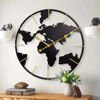 Thumbnail for Large Map Metal Minimalist Round Silent Wall Clock