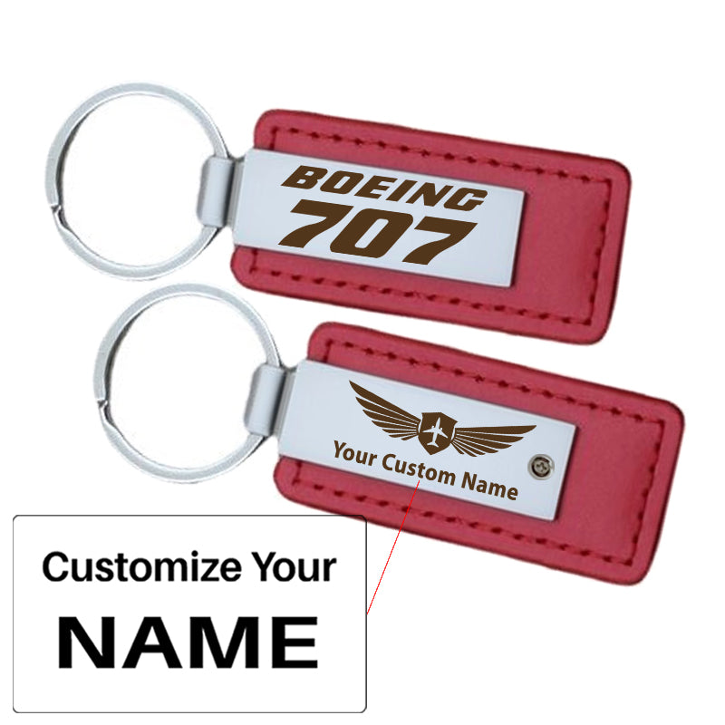 Boeing 707 & Text Faux Leather Key Chains