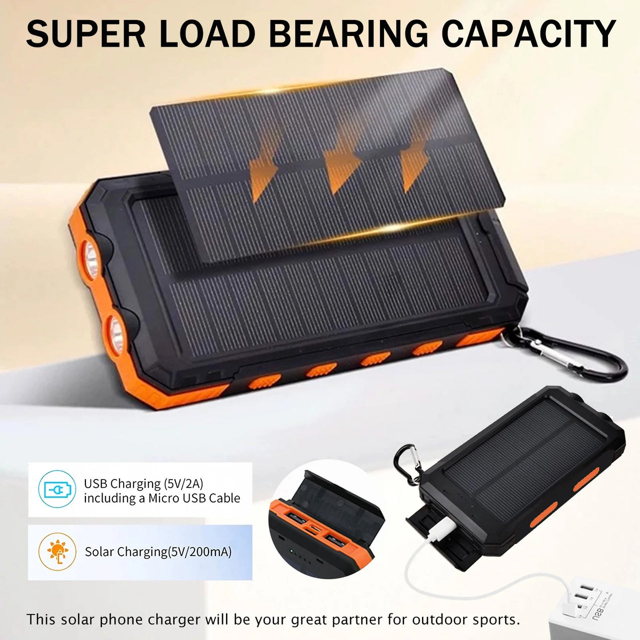20000mAh Solar Power Bank: Dual USB, 2 LED Flashlight (Outdoor/iPhone)Power Banks
