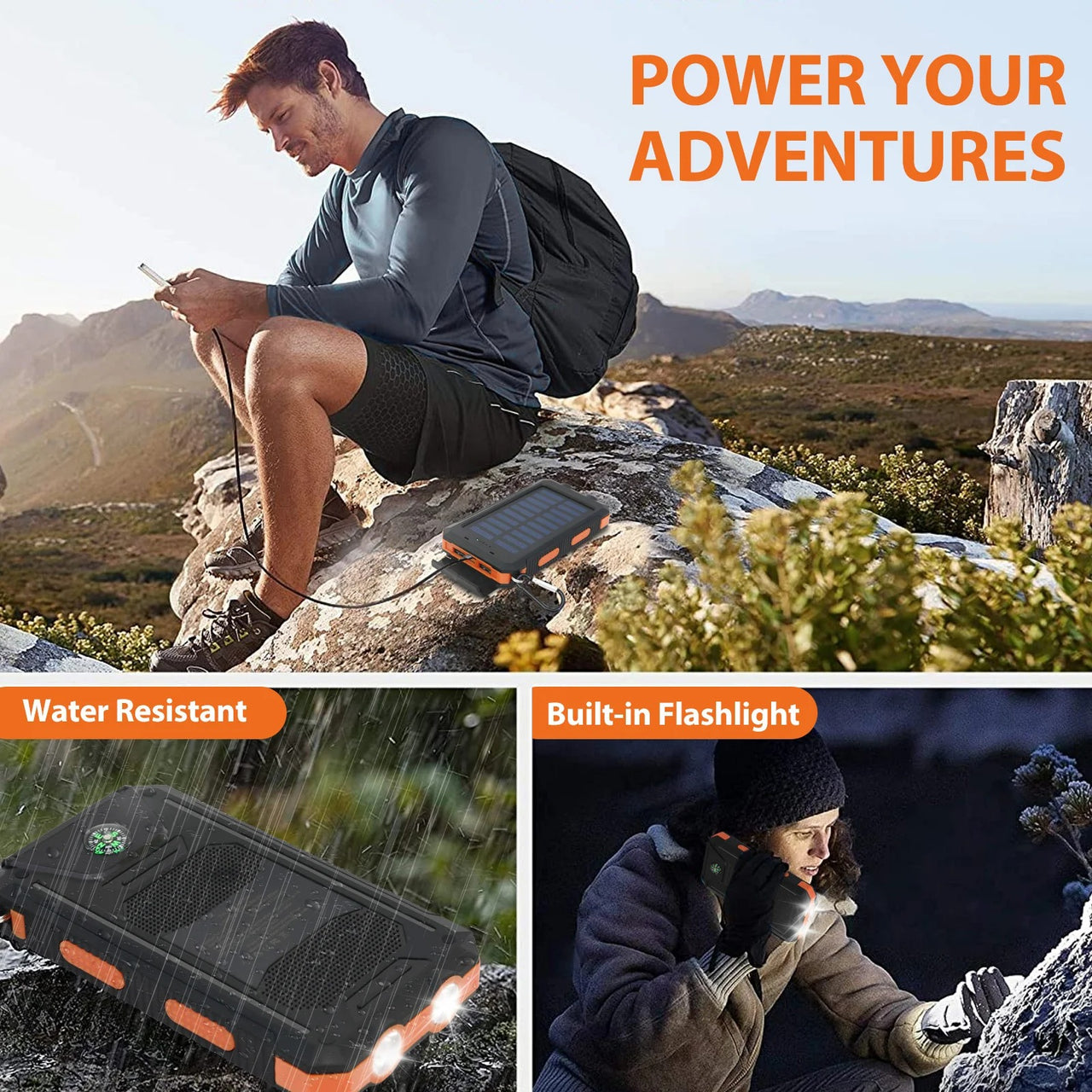 20000mAh Solar Power Bank: Dual USB, 2 LED Flashlight (Outdoor/iPhone)Power Banks