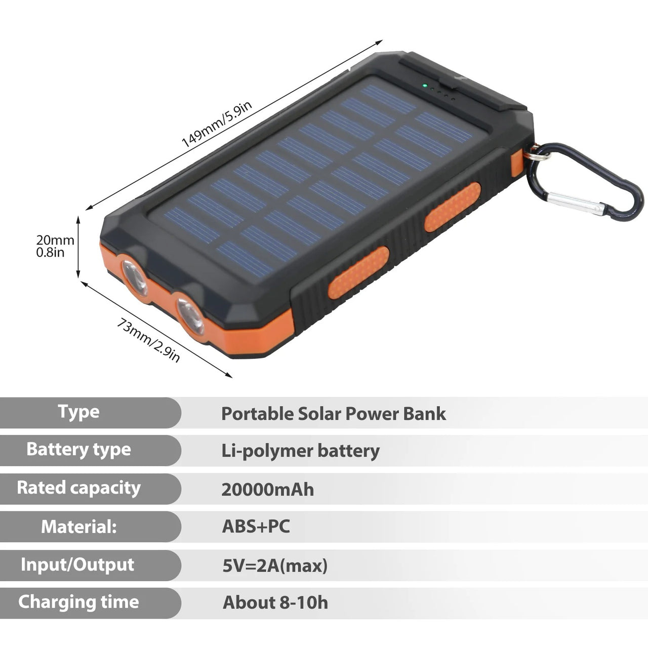 20000mAh Solar Power Bank: Dual USB, 2 LED Flashlight (Outdoor/iPhone)Power Banks