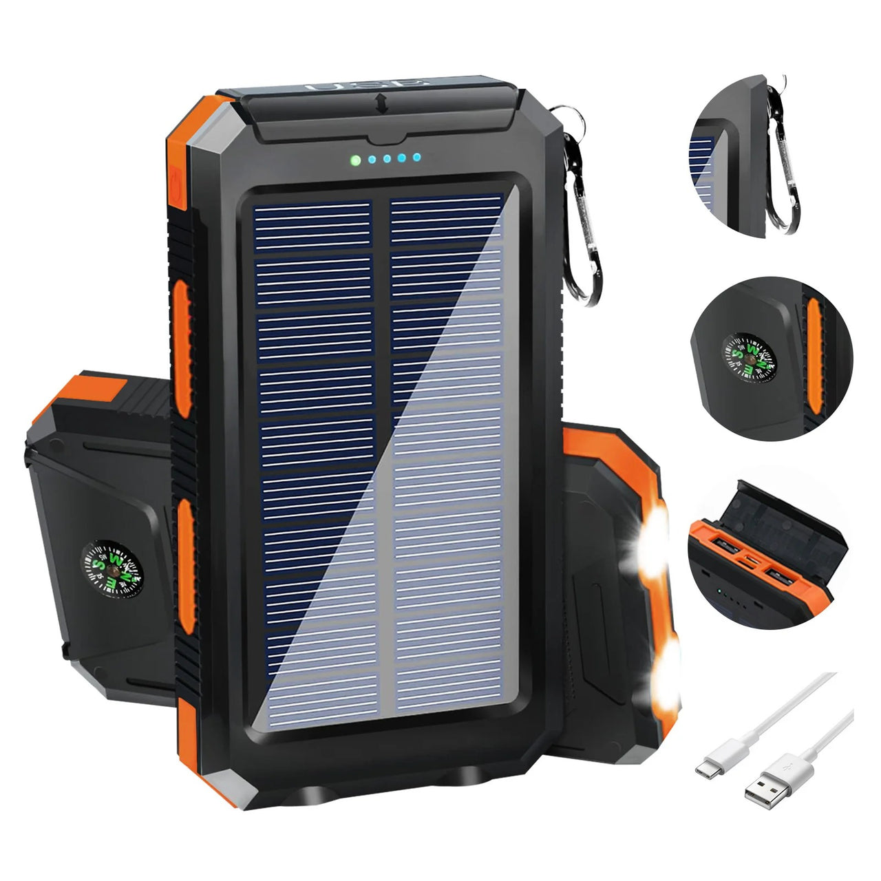 20000mAh Solar Power Bank: Dual USB, 2 LED Flashlight (Outdoor/iPhone)Power Banks