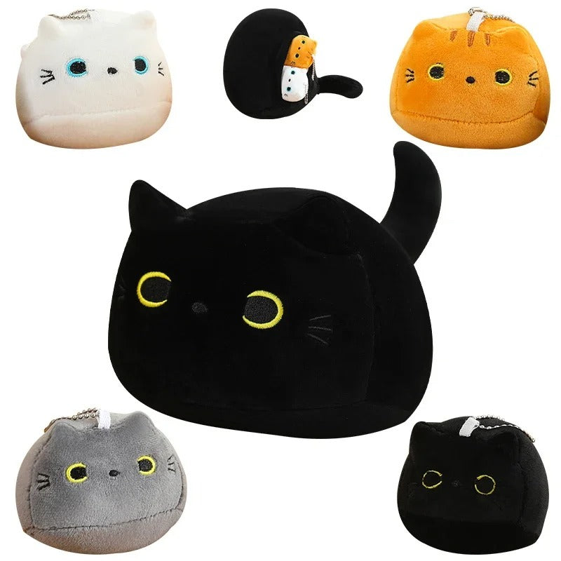 Kawaii Oval Cat Plush Doll 4 Kitten Pendants in Mom Cat