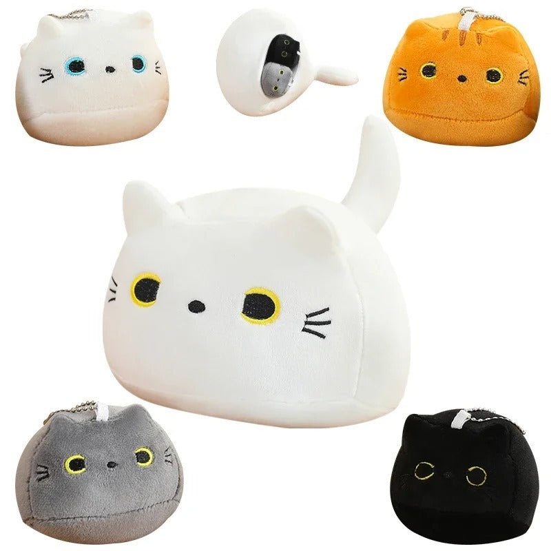 Kawaii Oval Cat Plush Doll 4 Kitten Pendants in Mom Cat