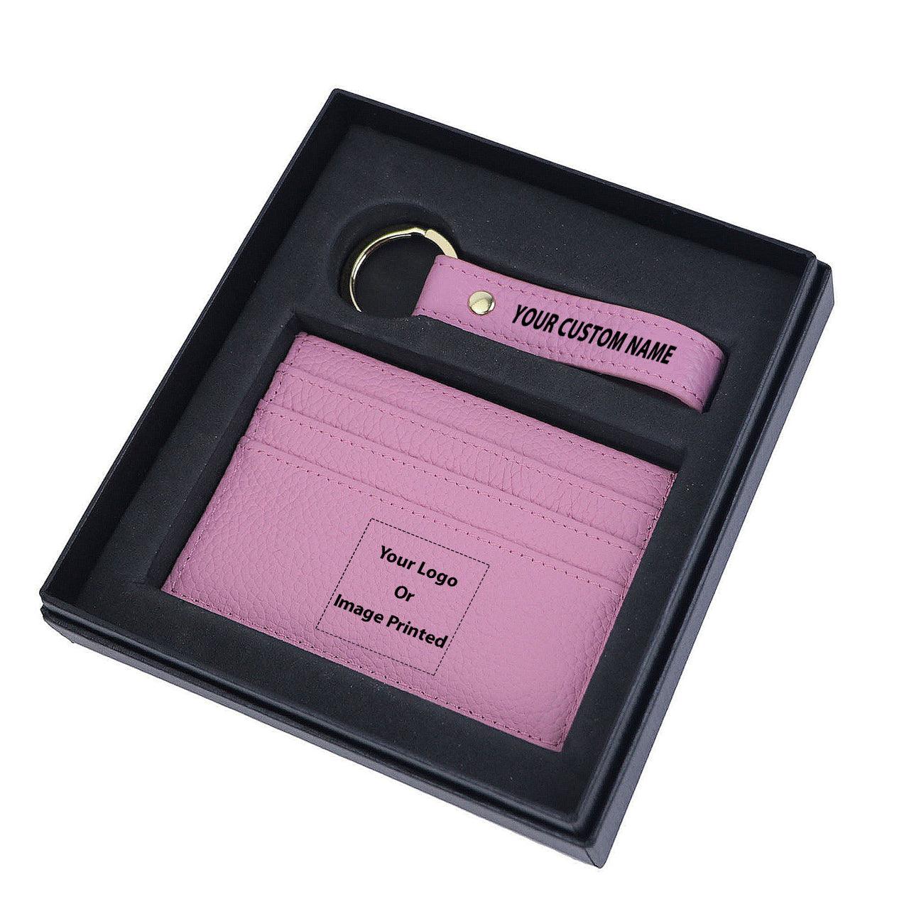 Your Custom Design & Image & Logo & Text Design Genuine Leather Cardholder Key Ring Gift Box Set