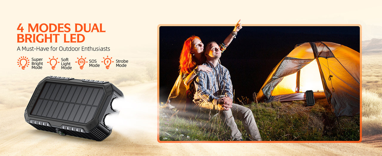 20000mAh Solar Power Bank: 4 Built-in Cables, Hand Crank, 6 Outputs/4 Inputs