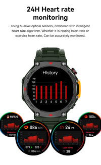 Thumbnail for Rugged Military Smartwatch: Men's Outdoor Sports Watch with GPS Tracking, 5ATM Waterproof & HD Bluetooth Calls