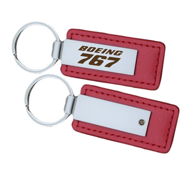 Boeing 767 & Text Faux Leather Key Chains
