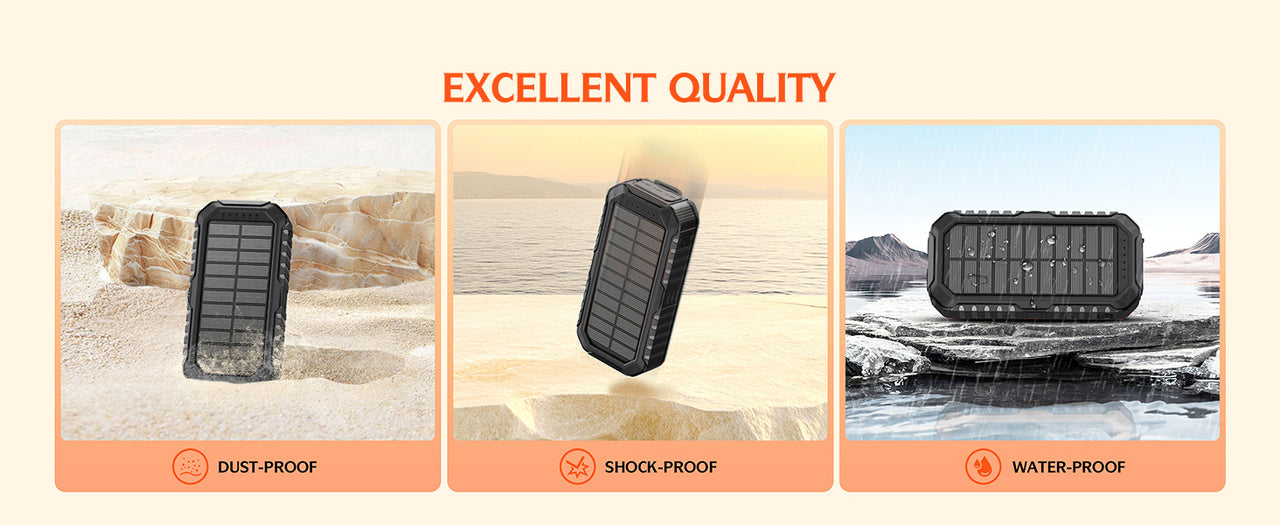 20000mAh Solar Power Bank: 4 Built-in Cables, Hand Crank, 6 Outputs/4 Inputs