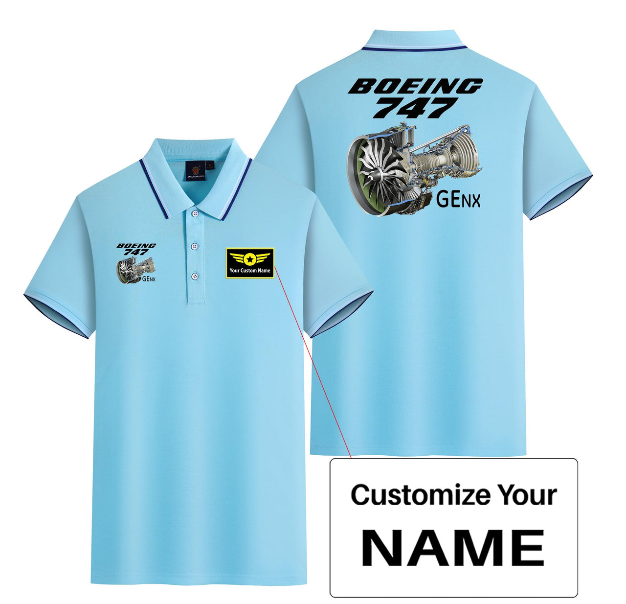 Boeing 747 & GENX Engine Designed Stylish Polo T-Shirts (Double-Side)