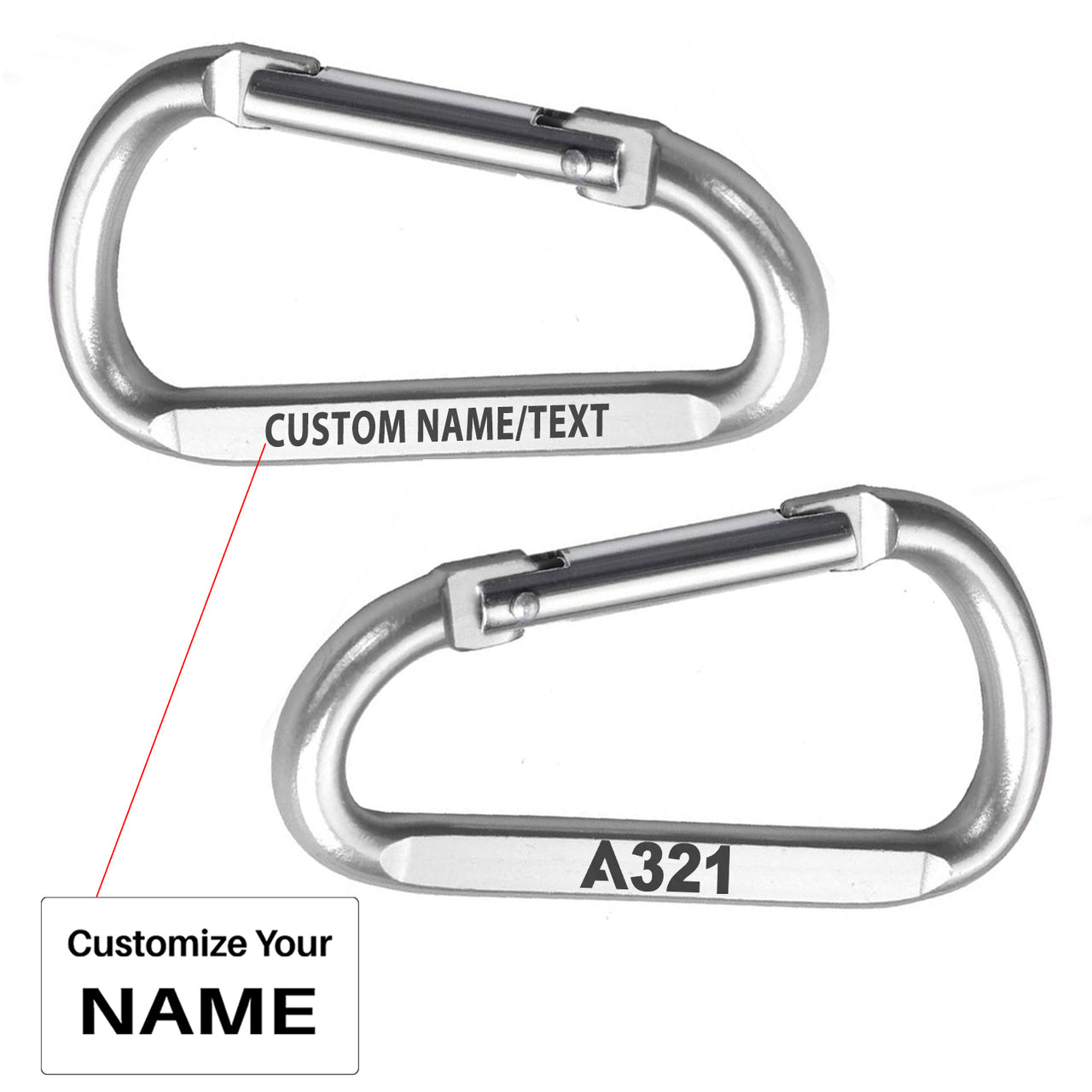 A321 Flat Text Designed Aluminum Alloy Carabiner Key chains