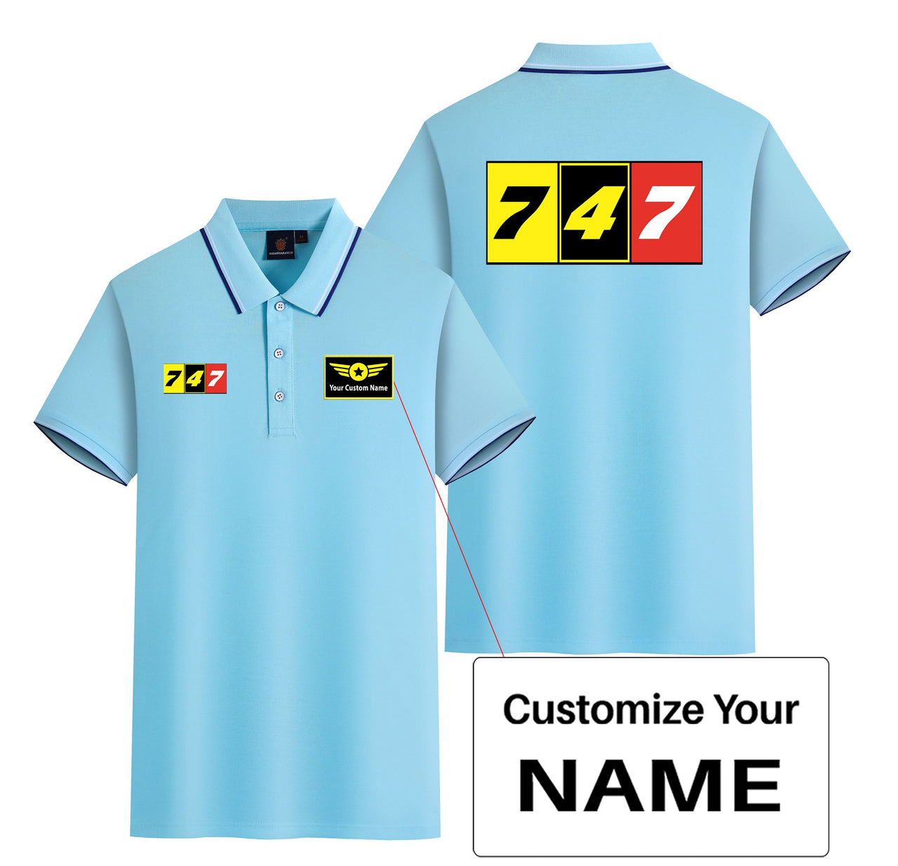 Flat Colourful 747 Designed Stylish Polo T-Shirts (Double-Side)