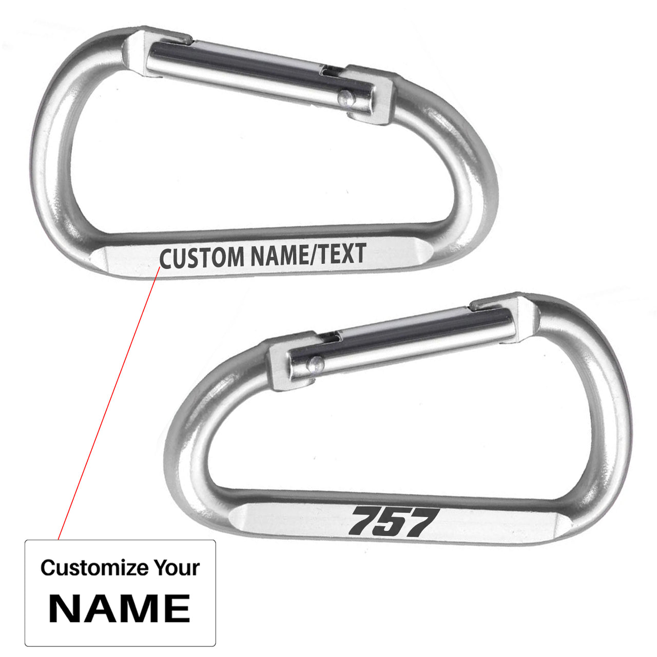 757 Flat Text Designed Aluminum Alloy Carabiner Key chains
