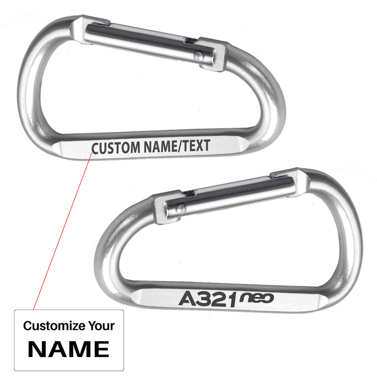 A321neo & Text Designed Aluminum Alloy Carabiner Key chains