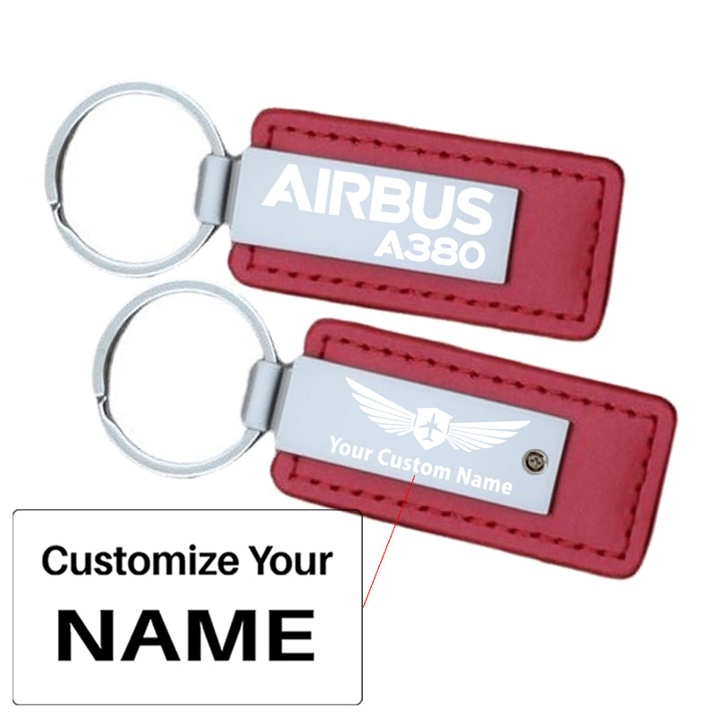 Airbus A380 & Text Faux Leather Key Chains