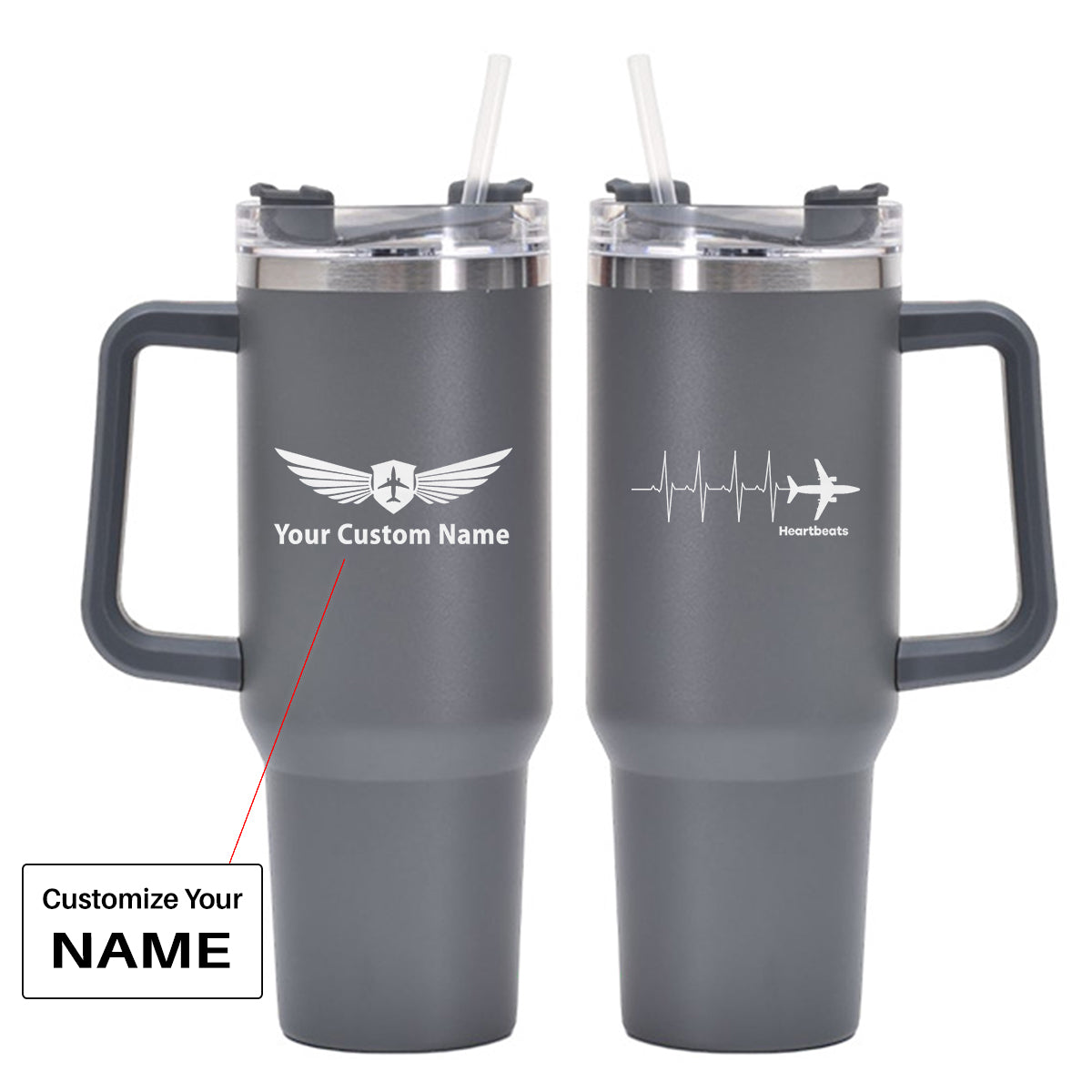 Aviation Heartbeats Designed 40oz Stainless Steel Car Mug With Holder
