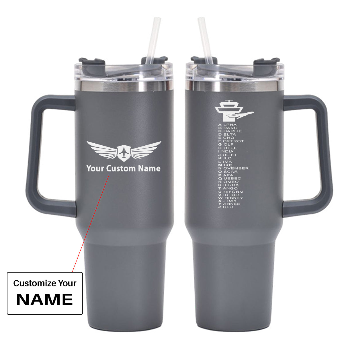 Aviation Alphabet Designed 40oz Stainless Steel Car Mug With Holder