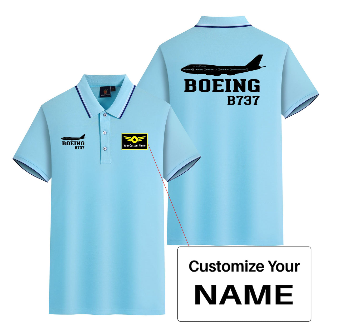 Boeing 737 Printed Designed Stylish Polo T-Shirts (Double-Side)