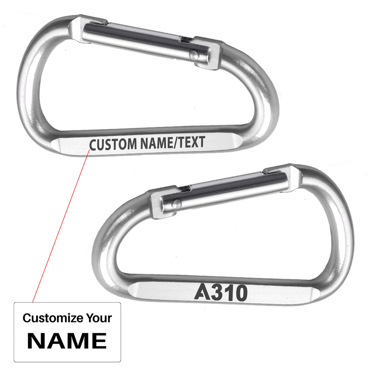 A310 Flat Text Designed Aluminum Alloy Carabiner Key chains