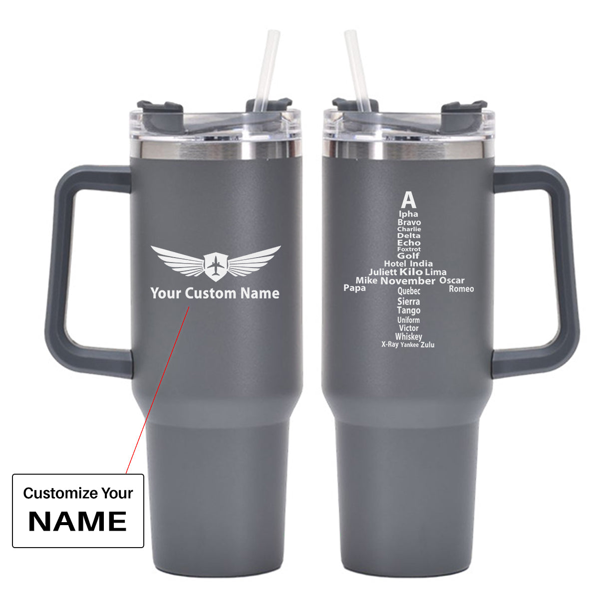 Airplane Shape Aviation Alphabet Designed 40oz Stainless Steel Car Mug With Holder