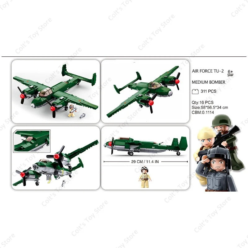 Military WW2 Planes Soviet Union TU-2 Sets Model Building Blocks Toys