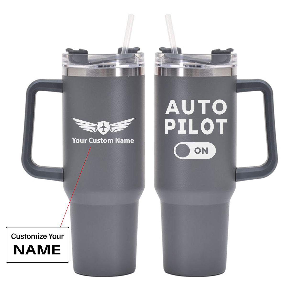 Auto Pilot ON Designed 40oz Stainless Steel Car Mug With Holder